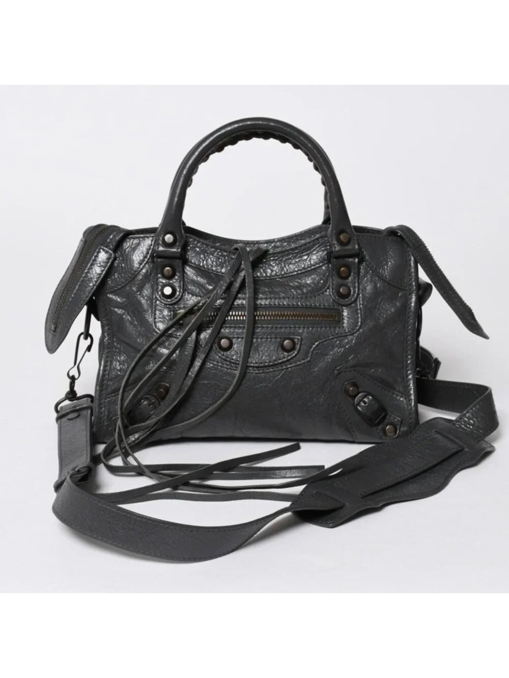 Balenciaga Classic Mini City 2-Way Bag Leather Gray Antique Gold